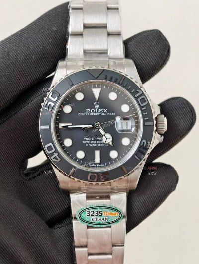 Clean Factory Rolex Yacht-Master 3235 Black Face Watch 42mm 